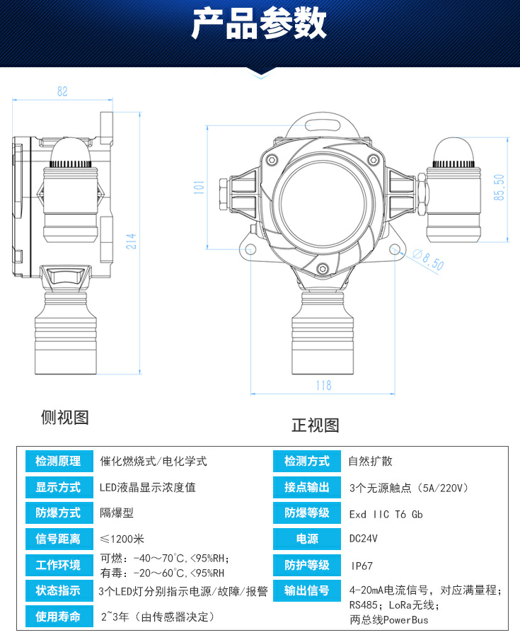 气体报警探测器产品参数